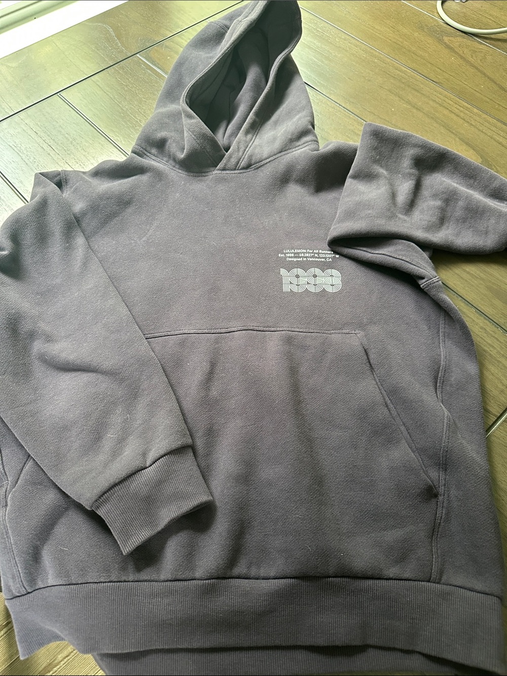 lululemon athletica Charcoal Gray Pullover Hoodie with 1998 Chest Graphic